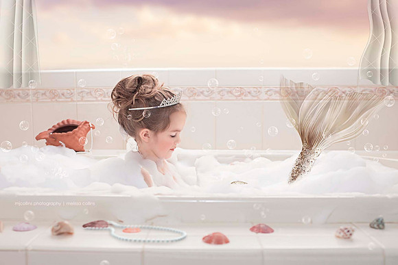Little Mermaid Girl in bath tub