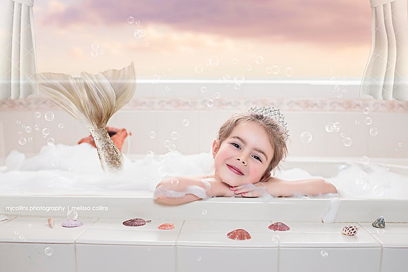 Little Mermaid Girl in bath tub